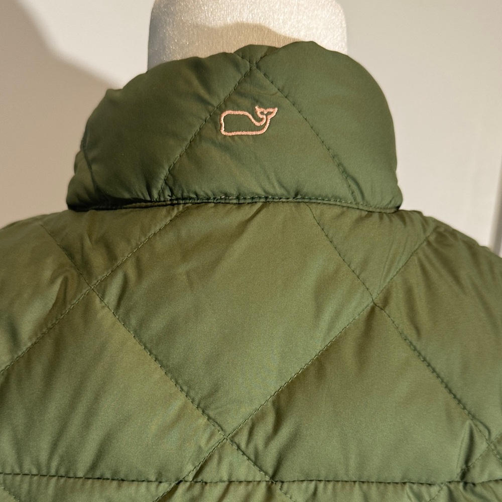 Vineyard Vines Olive Green Quilted Puffer with Pink Whale Logo - Picture 2 of 6